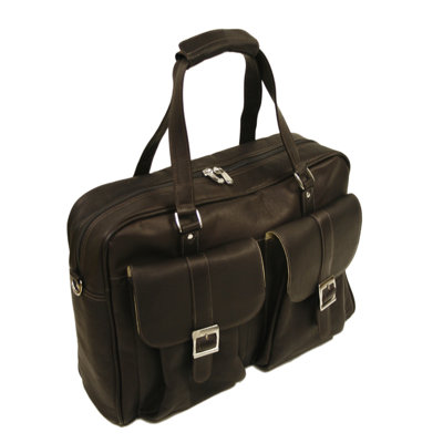 Piel Leather Two-Pocket Satchel in Chocolate