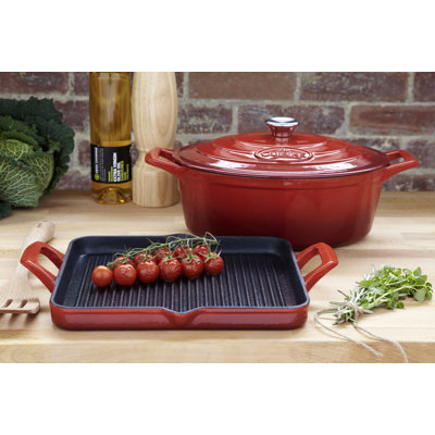 La Cuisine Cookware Cast Iron Rectangular Grill Pan in Red
