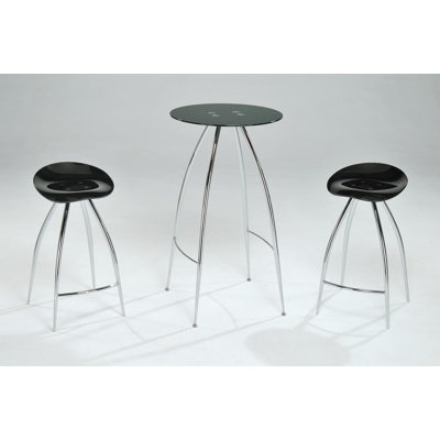 New Spec Inc Cafe-320 Black Tempered Glass Bar Table Set in Chrome