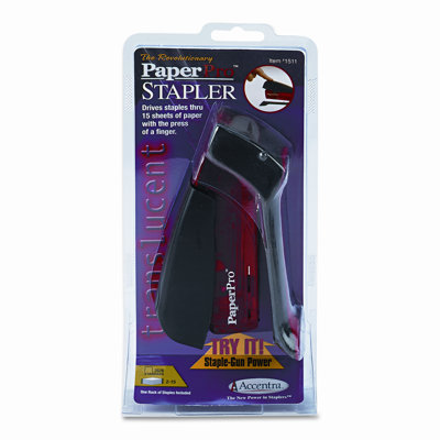 PaperPro Compact Stapler, 15 Sheet Capacity, Translucent Red