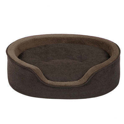 Soft Touch Faux Suede Oval Cuddler Dog Bed in Brown