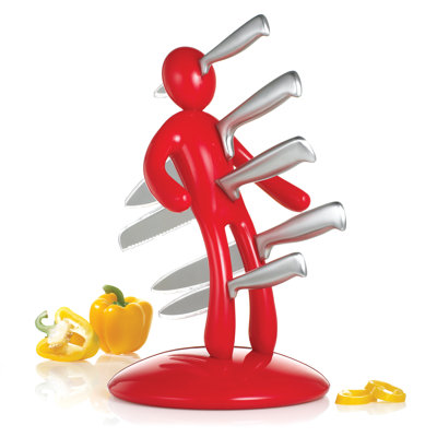 The Ex 2nd Edition Five Piece Knife Set with Holder in Red (Set of 5) ...
