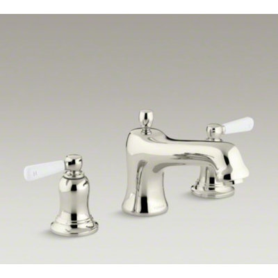Kohler Bancroft Bath Faucet Trim for Deck-Mount High-Flow Valve with Non-DIVerter Spout and White Ceramic Lever Handles, Valve Not included
