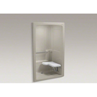 Kohler Freewill Barrier-Free Shower Stall with Brushed Stainless Steel Grab Bars and Seat at Left