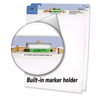 Sparco Products Self-stick Easel Pad, w/Carry Handle, Plain, 30 Sh, 4/CT, White