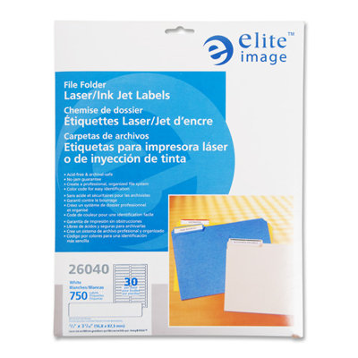Elite Image Filing Labels, Laser/Inkjet, 2/3"x3-7/16", 1500 per Pack, Green