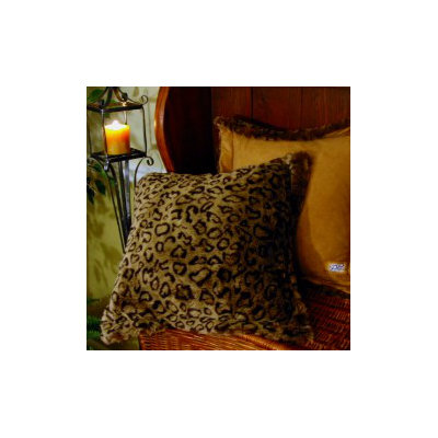 Posh Pelts Leopard Faux Fur Pillow Cover with Camel-Faux Suede Back