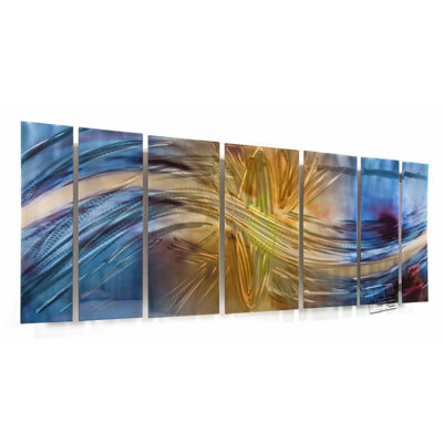 All My Walls Abstract by Ash Carl Metal Wall Art in Blue and Yellow - 23.5" x 60"