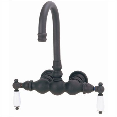 Elizabethan Classics Double Handle Wall Mount Tubwall Mount Wide Gooseneck Tub Only Faucet Trim "Hot" and "Cold" Porcelain Lever Handle