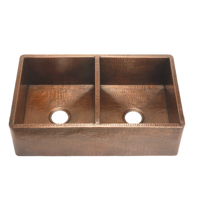 Belle Foret Double Bowl Apron Front Kitchen Sink with Drain Option