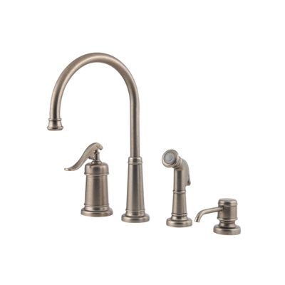 Price Pfister Ashfield One Handle Widespread Bar Kitchen Faucet with Side Spray and Soap Dispenser