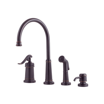 Price Pfister Ashfield One Handle Widespread Bar Kitchen Faucet with Side Spray and Soap Dispenser
