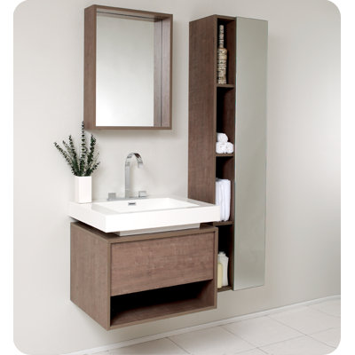 Fresca Fresca Potenza Gray Oak Modern Bathroom Vanity with Mirror and Pop Open Drawer