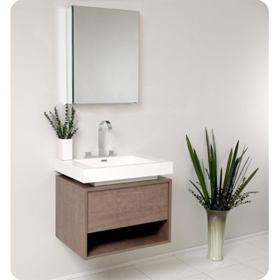 Fresca Fresca Potenza Gray Oak Modern Bathroom Vanity with Mirror and Pop Open Drawer