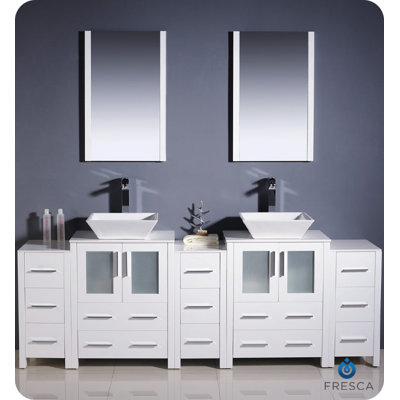 Fresca Torino 84" Modern Double Sink Bathroom Vanity with 3 Side Cabinets and Vessel Sinks