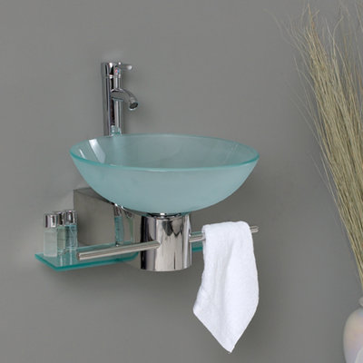 ... Cristallino Modern Glass Bathroom Vanity Set with Frosted Vessel Sink