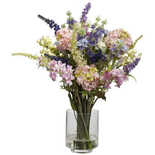 Nearly Natural Lavender amp; Hydrangea in Glass Vase amp; Reviews  Wayfair