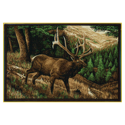 Custom Printed Rugs Wildlife Elk Roaming Brown Novelty Outdoor Area Rug