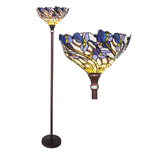 Warehouse of Tiffany Tiffany-Style Peacock Torchiere Floor Lamp