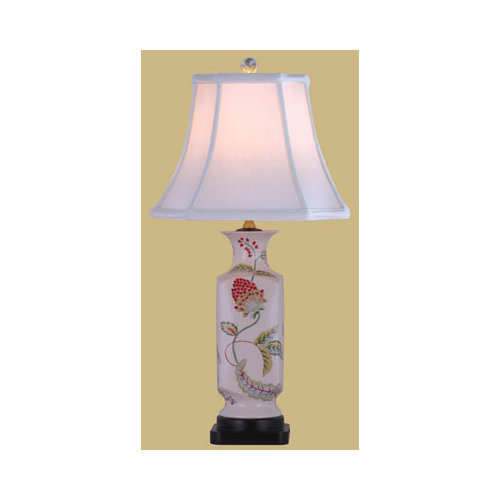 Oriental Furniture Floral Porcelain 29.5" H Table Lamp with Bell Shade