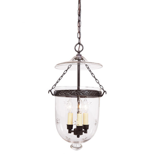 3 Light Medium Bell Jar Foyer Pendant with Star Glass