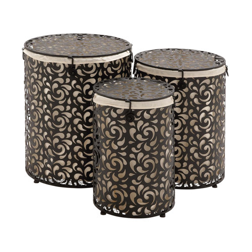 Woodland Imports 3 Piece The Brit Metal Round Hamper Set & Reviews