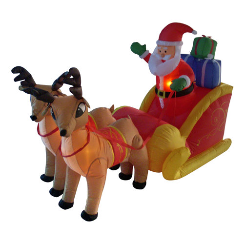 BZB Goods Christmas Inflatable Santa on Sleigh with Reindeer Decoration