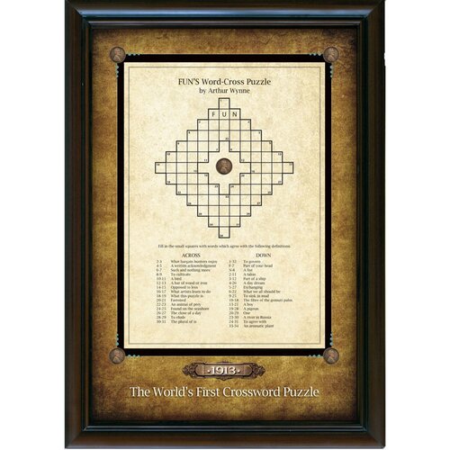 Worlds First Crossword Puzzle Wall Framed Textual Art