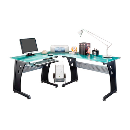 Techni Mobili Graphite Frosted Glass L Shaped Computer Techni Mobili Graphite Frosted Glass L Shaped Computer Desk