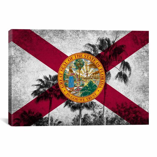 iCanvas Florida Flag, Grudge Palm Trees Graphic Art on Canvas