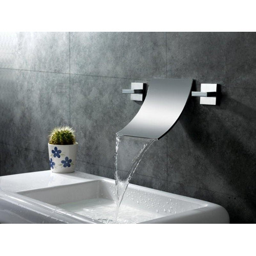 Sumerain Double Handle Wall Mount Waterfall Bathroom Sink Faucet ...
