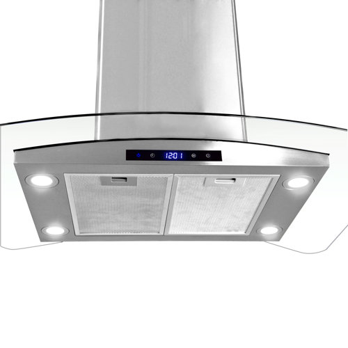 AKDY 30" 870 CFM Stainless Steel Tempered Glass Island Mount Range Hood