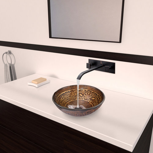 ... Golden Greek Glass Vessel Bathroom Sink with Titus Wall Mount Faucet