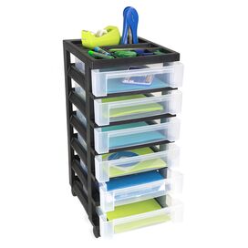 Medium Cart with 6 Clear Drawers with Organizer Top - Black