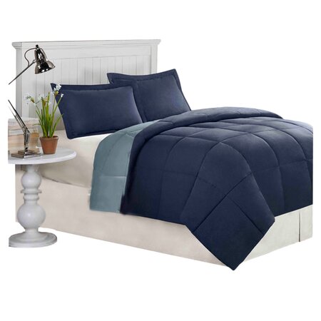 3 Piece Reversible Comforter Set in Light Blue & Navy