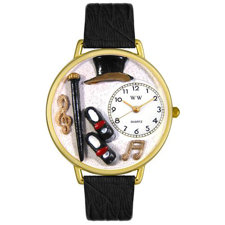 Whimsical WatchesUnisex Tap Dancing Black Skin Leather and Goldtone Watch in Gold-image