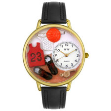 Whimsical WatchesUnisex Basketball Black Leather and Goldtone Watch in Gold-image