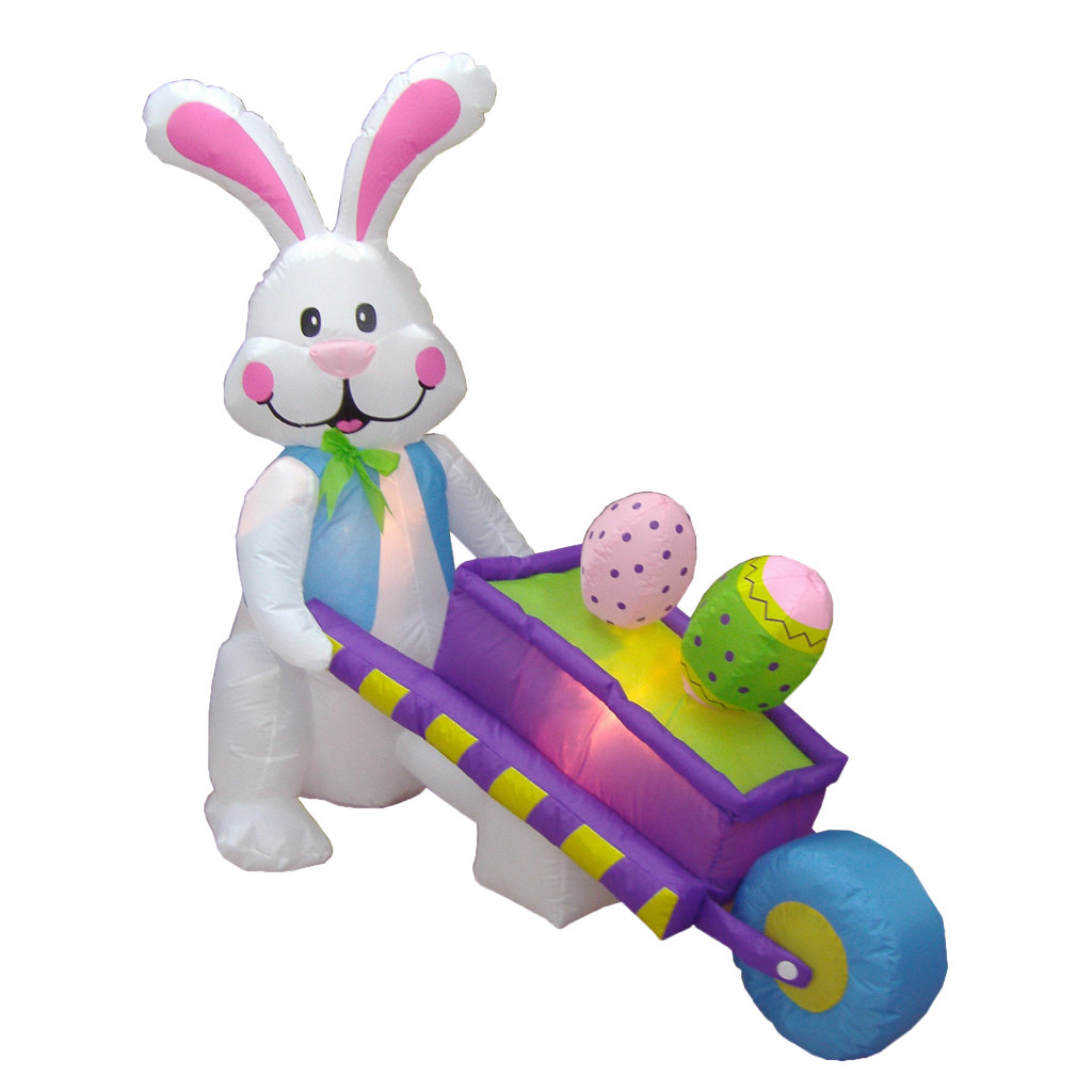 4 ft. Long Bunny Pushing Wheelbarrow with Eggs Decoration