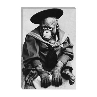 iCanvasArt Monkey in Graduation Outfit Vintage Photograph