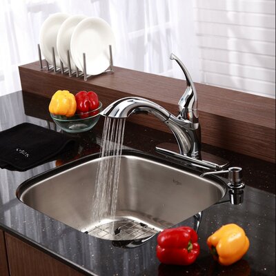 Kraus 20 x 17.75 6 Piece Undermount Single Bowl Kitchen Sink Set