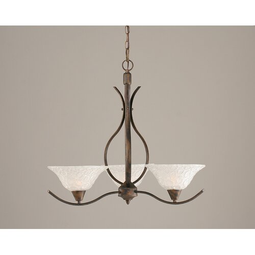 Toltec Lighting Swoop 3 Up Light Chandelier with Bubble Glass Shade