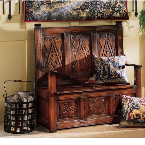 Design Toscano Historic Monks Storage Wood Entryway Bench