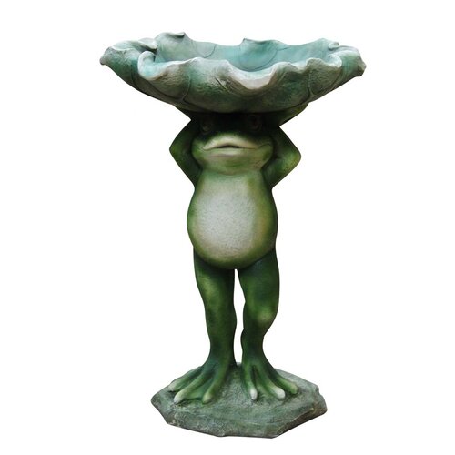 Alpine Frog Holding Leaf Birdbath