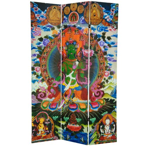 Oriental Furniture 71 x 47.25 Tara Tibetan 3 Panel Room Divider