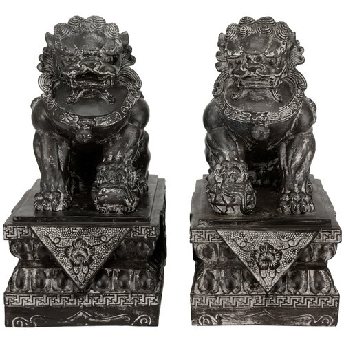 Oriental Furniture 2 Piece Foo Dog Rust Patina Statue Set