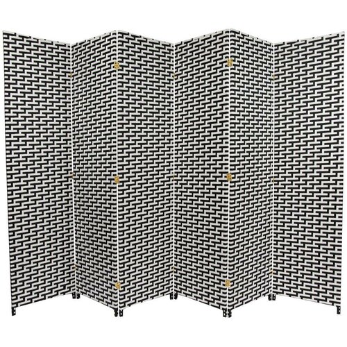 Oriental Furniture Woven Fiber 6 Panel Room Divider in Black and White