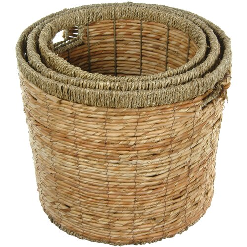 Oriental Furniture Rush Grass Round Waste Bin (Set of 3)