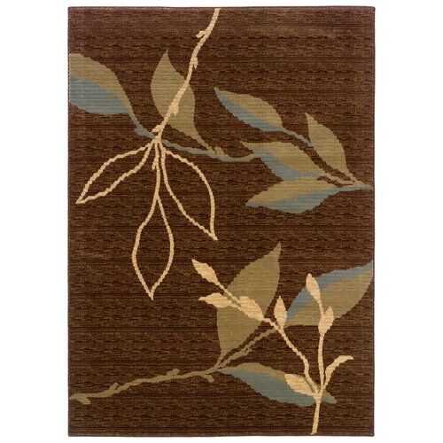 LR Resources Opulence Light Brown/Light Moss Leaf and Sprig Design Rug