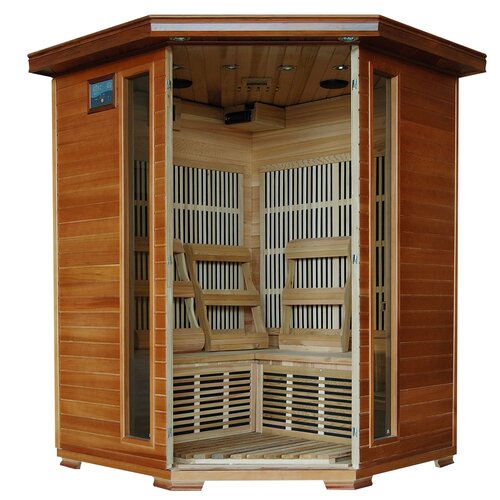 Radiant Saunas 3 Person Cedar Corner Infrared Sauna with 7 Carbon