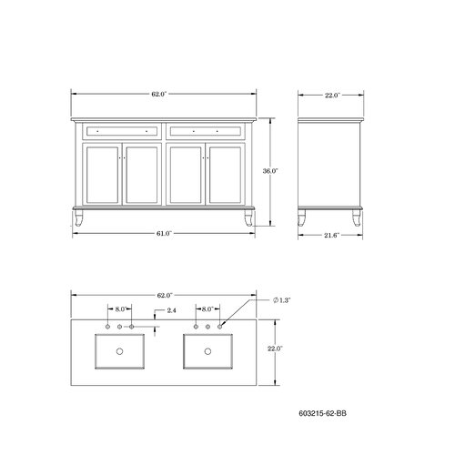 Bellaterra Home Lewis 62 Double Vanity Set